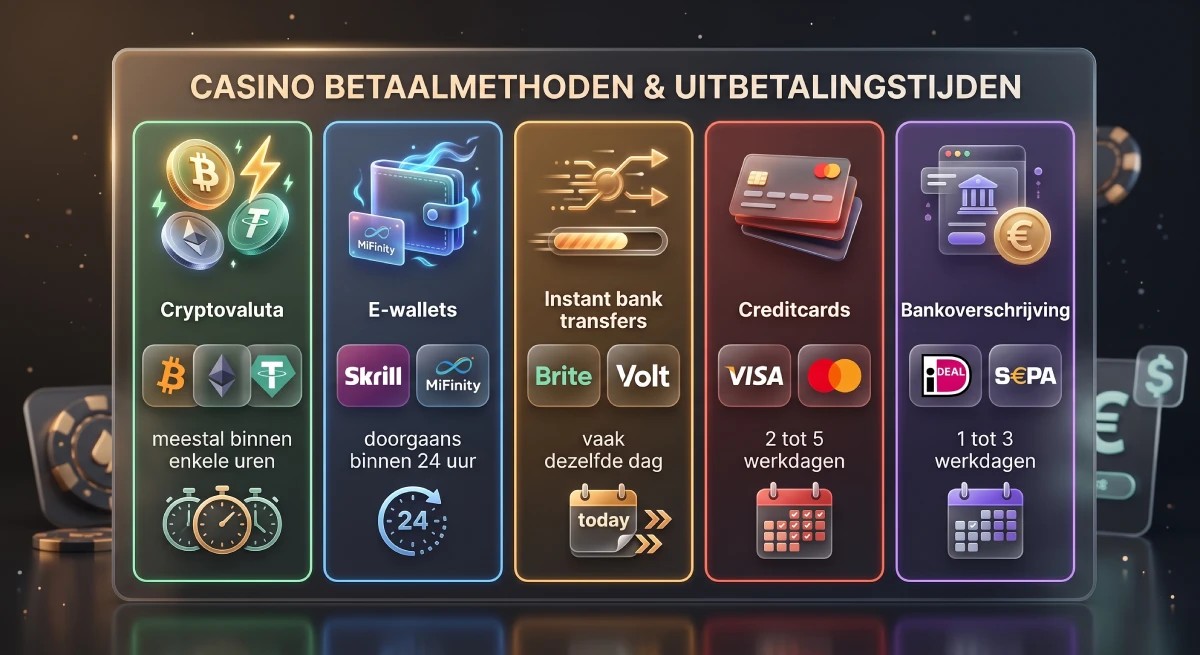 коротше (якщо ті самі дані є текстом на сторінці): Vergelijking van casino-betaalmethoden en hun uitbetalingstijden